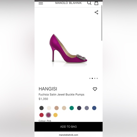 MANOLO BLAHNIK “HANGISI” Fuchsia Satin Jewel Buckle Pumps-Size 6 (AUTHENTICATED) - Picture 15 of 16